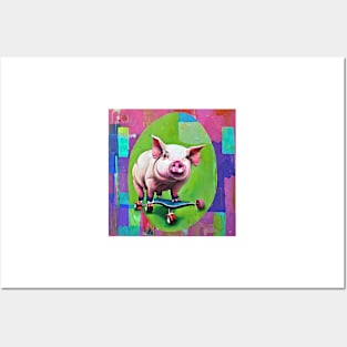 Pig on skateboard Posters and Art